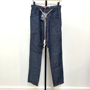 Dr. Collector's P38 Denim Linen Green Cast Rinse Pants Large NEW Relaxed Belted